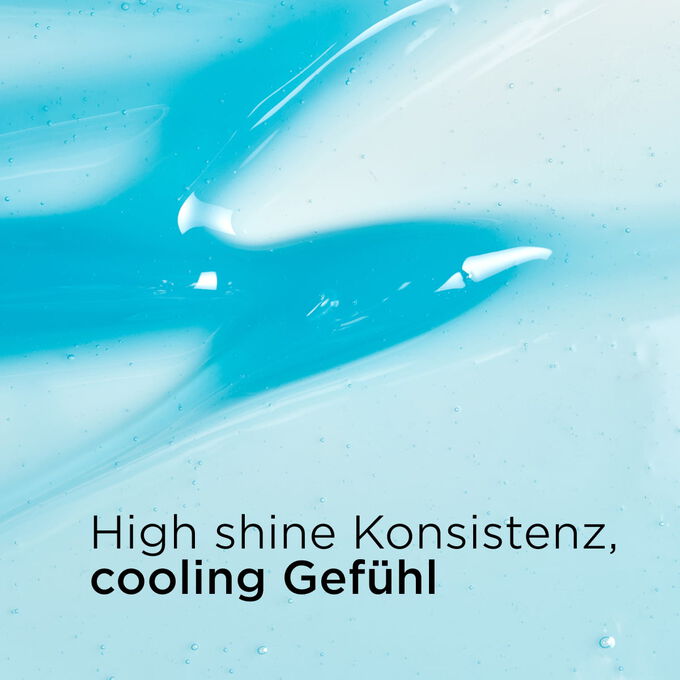 Texturierter Hintergrund, der die blaue, hochgl&auml;nzende Textur des Clarins Cryo Lip Oil mit seinem intensiven Glanz und dem k&uuml;hlenden Gef&uuml;hl veranschaulicht.