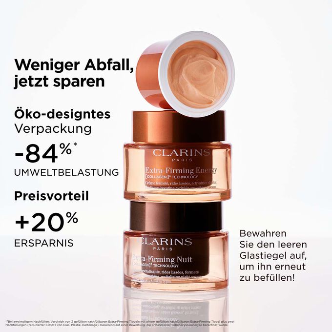 Extra-Firming Verpackung und Refill zeigen verantwortungsbewusste Verpackungsgestaltung.