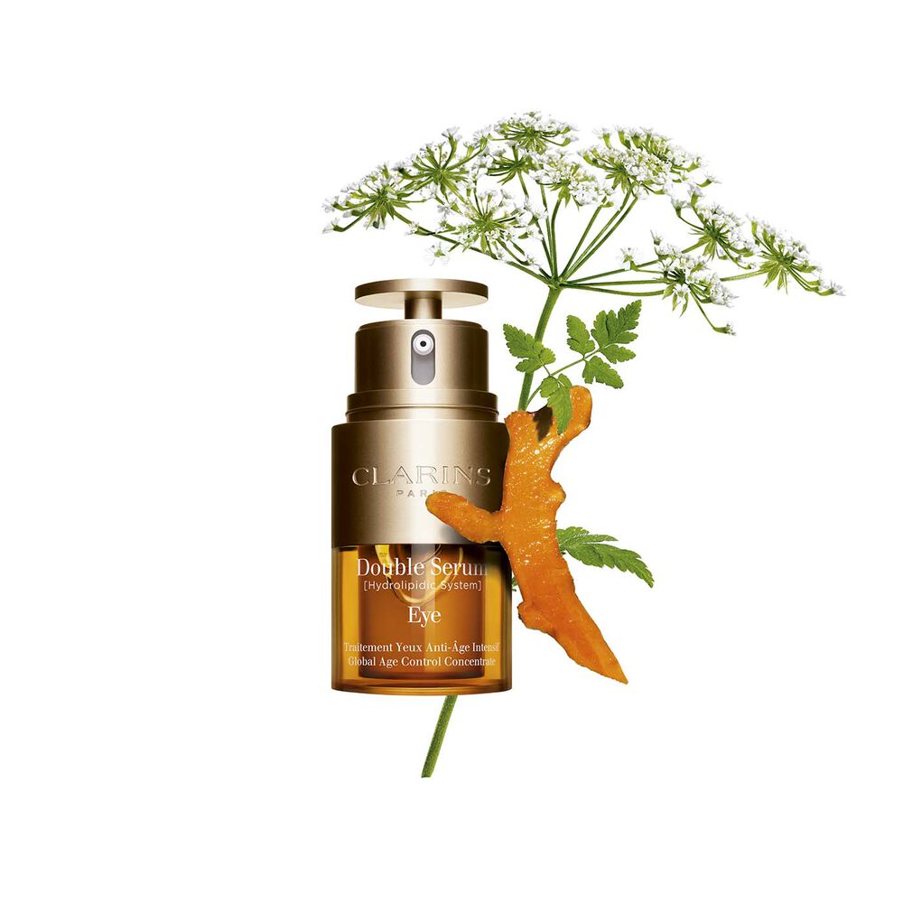 Double Serum Eye packshot mit Inhaltsstoffen