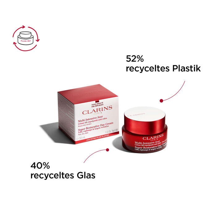 Multi-Intensive Jour für sehr trockene Haut Tiegel und Verpackung aus recyceltem Glas und recyceltem Plastik