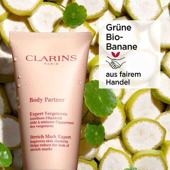 Body Partner Expert gegen Dehnungsstreifen mit grüner Bio-Banane aus fairem Handel