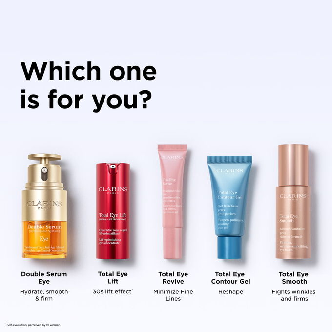 Tube mit Clarins Total Eye Contour Gel mit Kaffeebohnen, um den nat&uuml;rlichen Ursprung der Inhaltsstoffe des Produkts zu veranschaulichen.