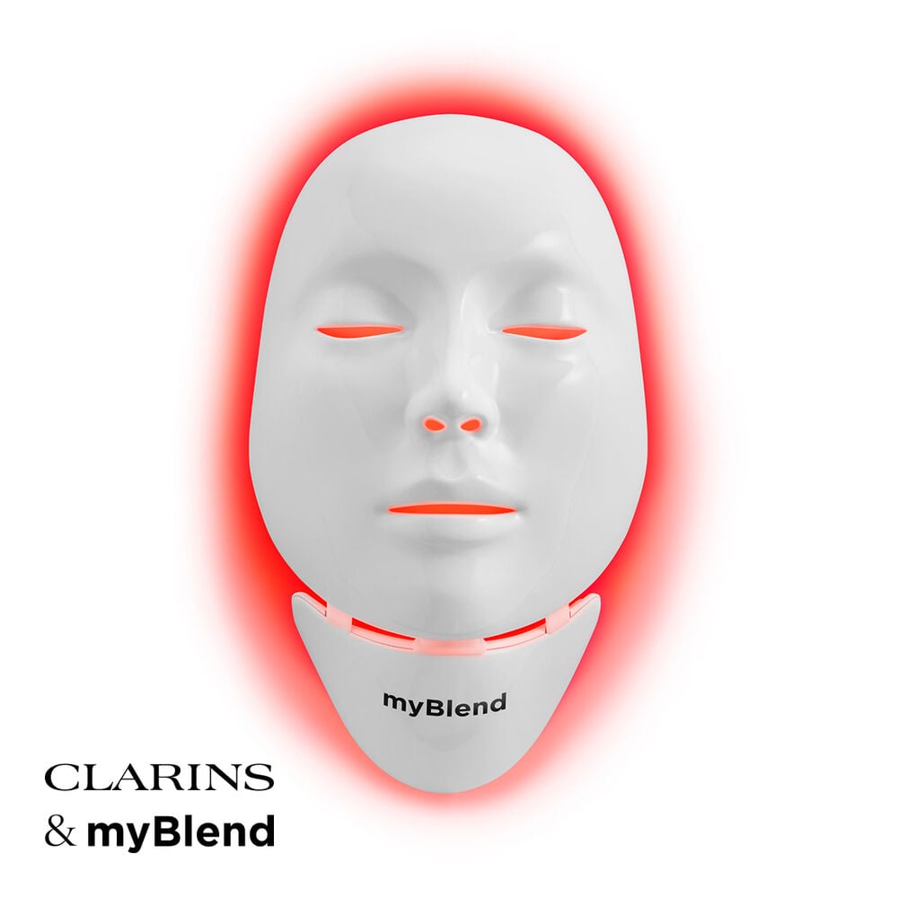 Plan produit de myLEDmask2 visage et cou, par myBlend, en collaboration avec la distribution Clarins
