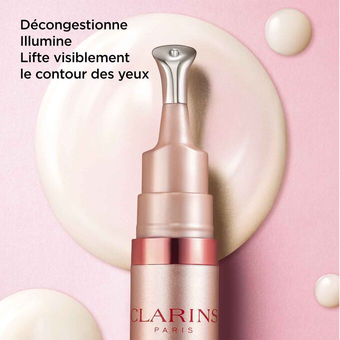 Sérum V Shaping Facial Lift Yeux, avec texte sur ses effets décongestionnant, illuminant et liftant sur le contour des yeux.