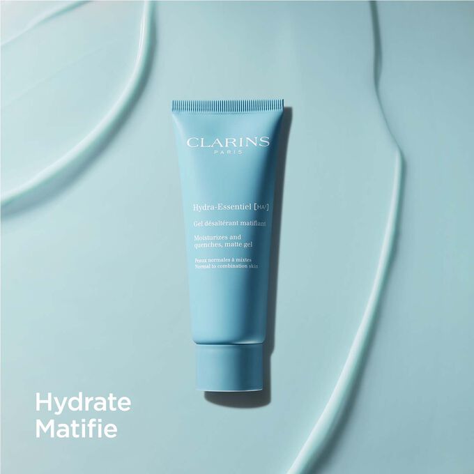 Image du Gel Matifiant Hydra-Essentiel de Clarins, gel visage de jour enrichi en acide hyaluronique qui hydrate et matifie.