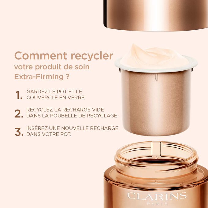 Illustration expliquant comment recycler votre soin Extra-Firming Jour avec les différentes étapes à suivre