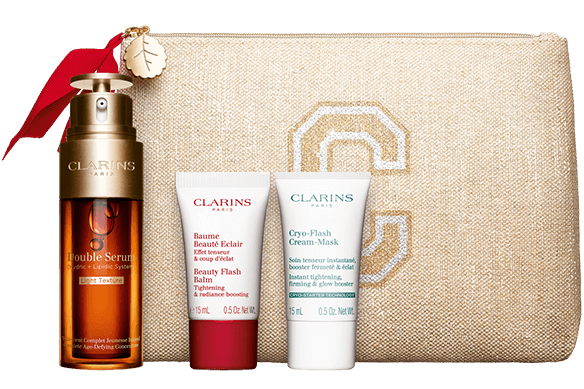 Coffret Double Serum Light Texture avec dose d'essai Masque-Crème Cryo-Flash & dose d'essai Baume Beauté Éclair Instantanée, dans une pochette