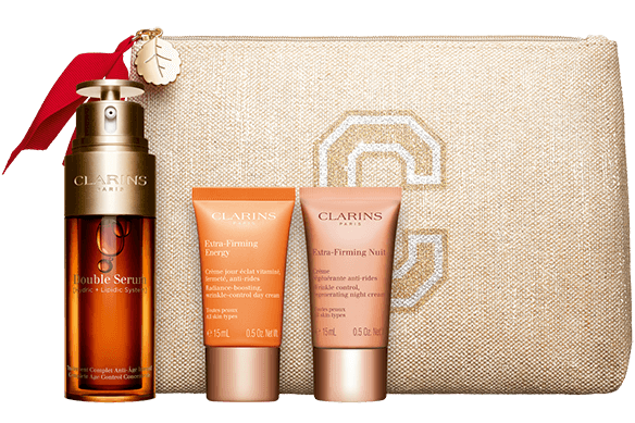 Coffret Double Serum avec dose d’essai Crème Extra-Firming Jour & dose d'essai Crème Extra-Firming Nuit, dans une pochette