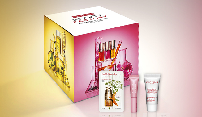 Coffret Beauty Factory composé de sept références d'échantillons emblématiques et d'un coffret d'échantillons